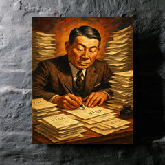 Chiune Sugihara writing visas nonstop metal print mockup