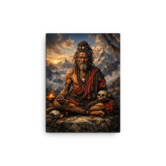 Chögyam Trungpa style avoided ancient Kagyu yogi canvas print on a plain backdrop in size 12"x16".