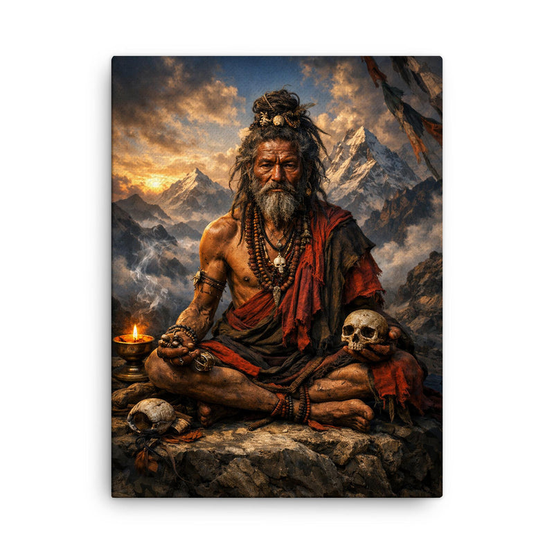 Chögyam Trungpa style avoided ancient Kagyu yogi canvas print on a plain backdrop in size 18