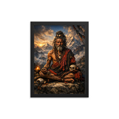 Chögyam Trungpa style avoided ancient Kagyu yogi framed print on a plain backdrop in size 12"x16".