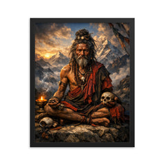 Chögyam Trungpa style avoided ancient Kagyu yogi framed print on a plain backdrop in size 16"x20".