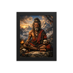 Chögyam Trungpa style avoided ancient Kagyu yogi framed print on a plain backdrop in size 8"x10".