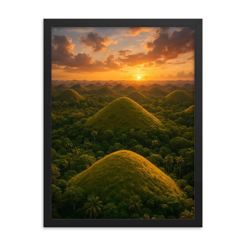 Chocolate Hills Bohol Philippines framed print on a plain backdrop in size 18