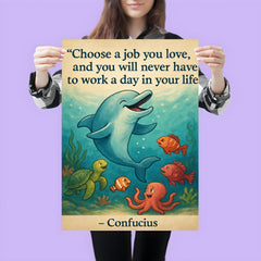 Choose a job you love Confucius quote Dolphin giving swimming lessons Inspiring poster.jpg poster 3