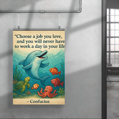 Choose a job you love Confucius quote Dolphin giving swimming lessons Inspiring poster.jpg poster 4