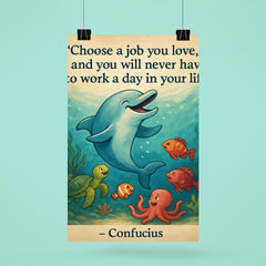 Choose a job you love Confucius quote Dolphin giving swimming lessons Inspiring poster.jpg poster 6