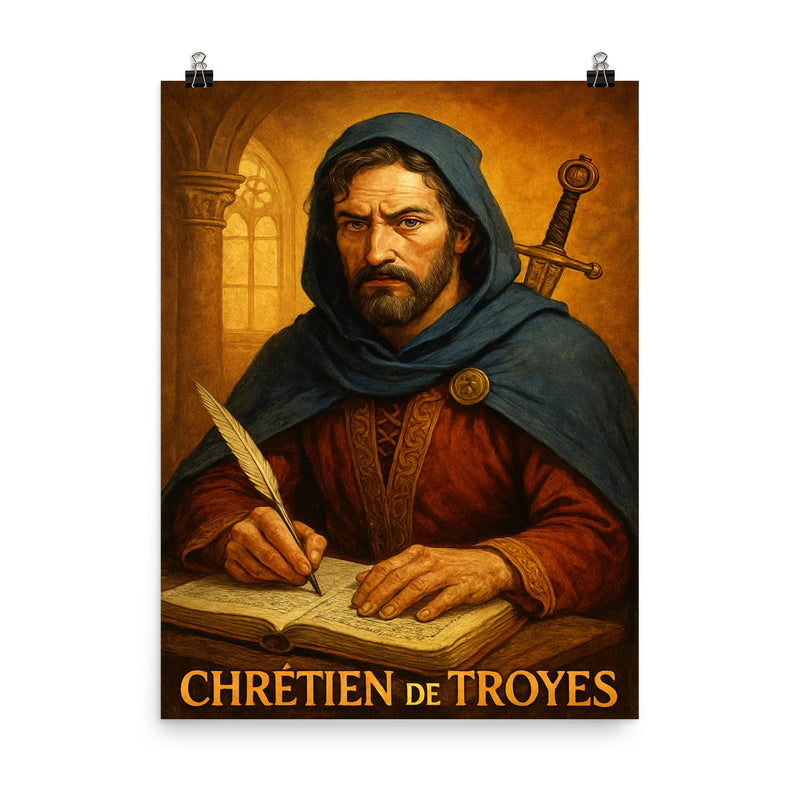 Chretien de Troyes poster on a plain backdrop in size 8