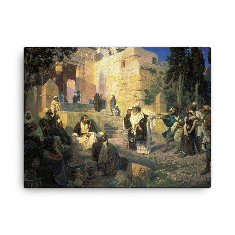 Christ and the Woman Taken in Adultery by Vasily Polenov, 1888 canvas print on a plain backdrop in size 18