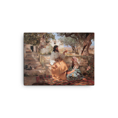 Christ in the Home of Martha and Mary by Genrikh Semiradsky, 1886 canvas print on a plain backdrop in size 12"x16".