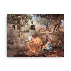 Christ in the Home of Martha and Mary by Genrikh Semiradsky, 1886 canvas print on a plain backdrop in size 18"x24".