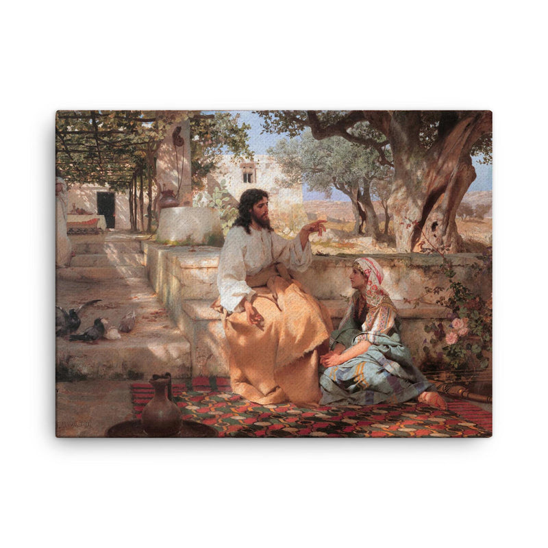 Christ in the Home of Martha and Mary by Genrikh Semiradsky, 1886 canvas print on a plain backdrop in size 18