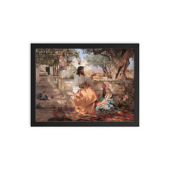 Christ in the Home of Martha and Mary by Genrikh Semiradsky, 1886 framed print on a plain backdrop in size 12"x16".