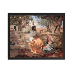 Christ in the Home of Martha and Mary by Genrikh Semiradsky, 1886 framed print on a plain backdrop in size 16"x20".
