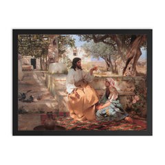Christ in the Home of Martha and Mary by Genrikh Semiradsky, 1886 framed print on a plain backdrop in size 18"x24".