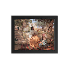 Christ in the Home of Martha and Mary by Genrikh Semiradsky, 1886 framed print on a plain backdrop in size 8"x10".