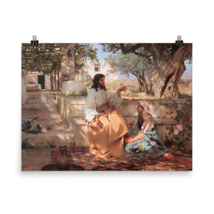 Christ in the Home of Martha and Mary by Genrikh Semiradsky, 1886 poster on a plain backdrop in size 8"x10".