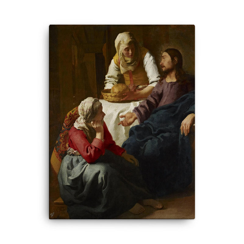 Christ in the House of Martha and Mary by Johannes Vermeer canvas print on a plain backdrop in size 18