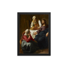 Christ in the House of Martha and Mary by Johannes Vermeer framed print on a plain backdrop in size 12"x16".