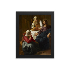 Christ in the House of Martha and Mary by Johannes Vermeer framed print on a plain backdrop in size 8"x10".