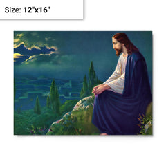 Christ on the Mount of Olives by Giovanni metal print on a plain backdrop in size 12"x16".