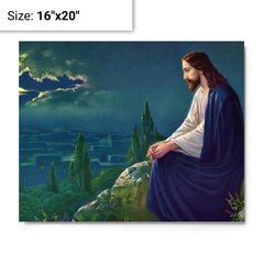 Christ on the Mount of Olives by Giovanni metal print on a plain backdrop in size 16"x20".