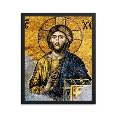 Christ Pantocrator framed print on a plain backdrop in size 16"x20".