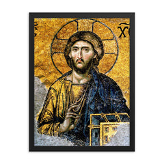 Christ Pantocrator framed print on a plain backdrop in size 18"x24".