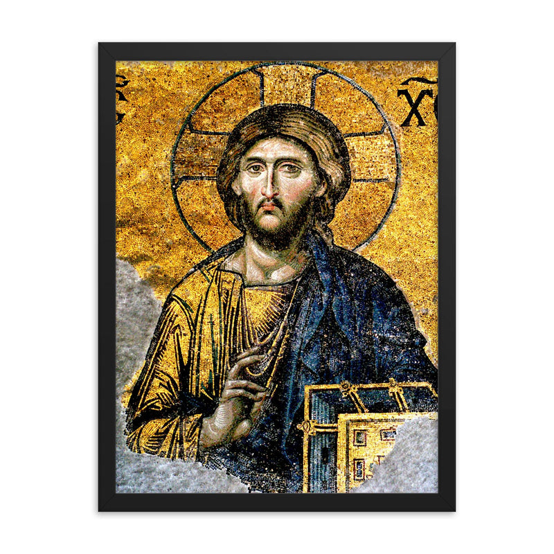 Christ Pantocrator framed print on a plain backdrop in size 18