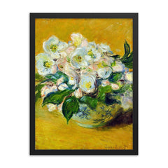 Christmas Rose by Claude Monet, 1883 framed print on a plain backdrop in size 18"x24".