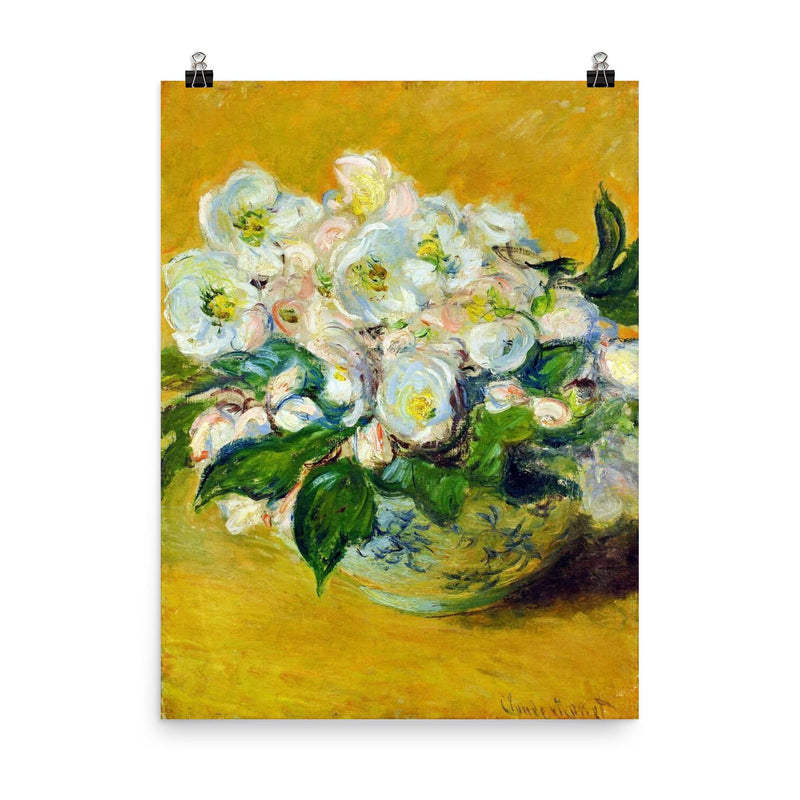 Christmas Rose by Claude Monet, 1883 poster on a plain backdrop in size 8