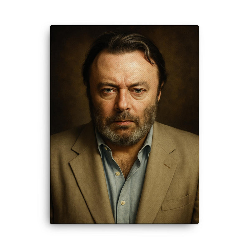 Christopher Hitchens portrait canvas print on a plain backdrop in size 18