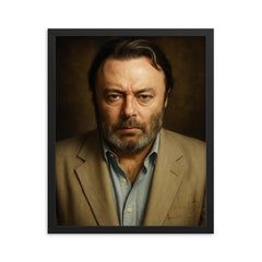 Christopher Hitchens portrait framed print on a plain backdrop in size 16"x20".
