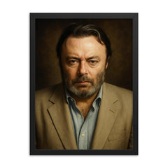 Christopher Hitchens portrait framed print on a plain backdrop in size 18"x24".