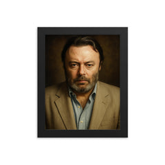 Christopher Hitchens portrait framed print on a plain backdrop in size 8"x10".