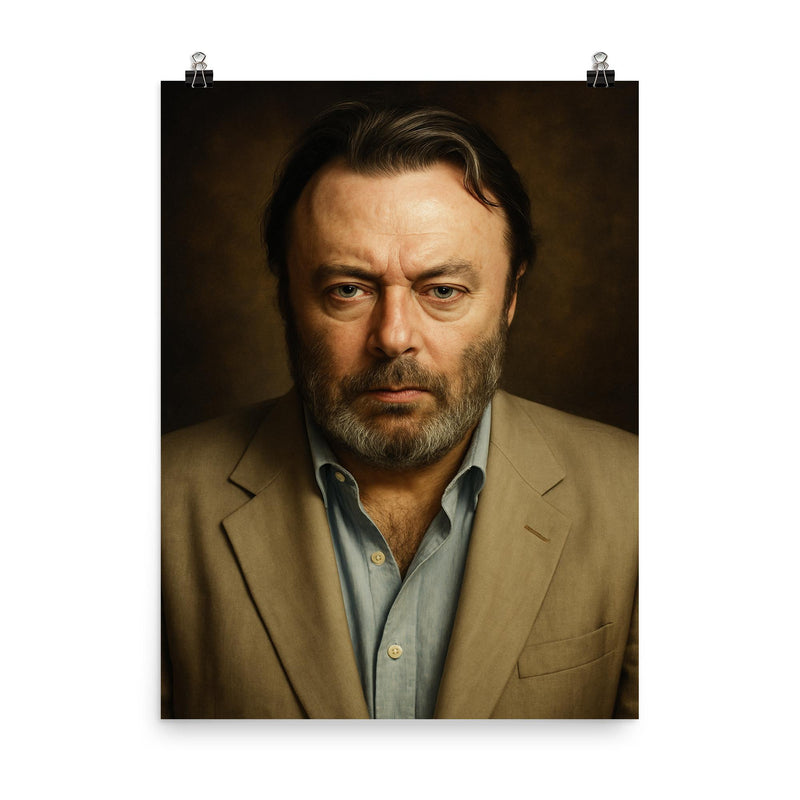 Christopher Hitchens portrait poster on a plain backdrop in size 8