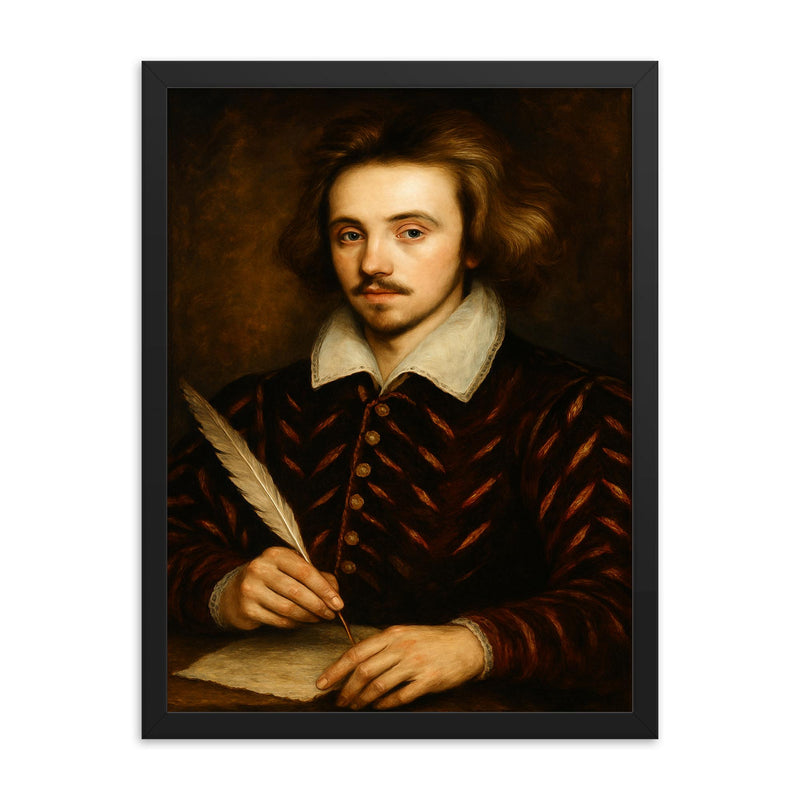 Christopher Marlowe framed print on a plain backdrop in size 18