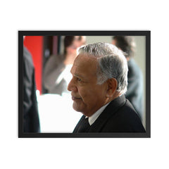 Christopher Weeramantry framed print on a plain backdrop in size 16"x20".