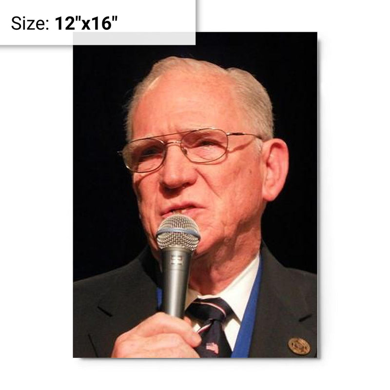 Chuck Missler metal print on a plain backdrop in size 12