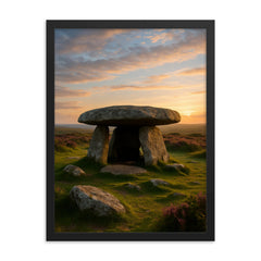 Chun Quoit Cornwall England framed print on a plain backdrop in size 18"x24".