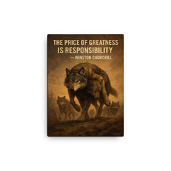 churchill quote alpha wolf carrying wounded pack responsibility canvas print on a plain backdrop in size 12"x16".