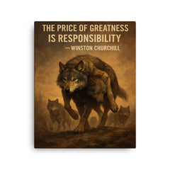 churchill quote alpha wolf carrying wounded pack responsibility canvas print on a plain backdrop in size 16"x20".
