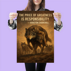 churchill quote alpha wolf carrying wounded pack responsibility poster 3