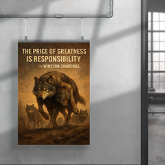 churchill quote alpha wolf carrying wounded pack responsibility poster 4