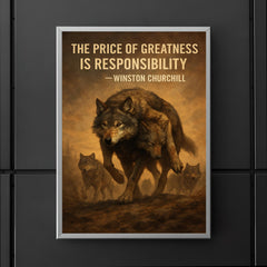 churchill quote alpha wolf carrying wounded pack responsibility poster 5