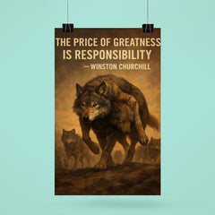 churchill quote alpha wolf carrying wounded pack responsibility poster 6
