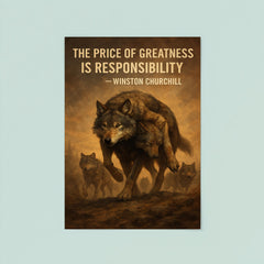 churchill quote alpha wolf carrying wounded pack responsibility poster 8