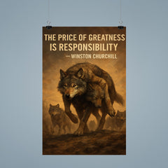 churchill quote alpha wolf carrying wounded pack responsibility poster 9