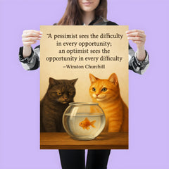 Churchill quote pessimist optimist cats fishbowl inspiration poster 3