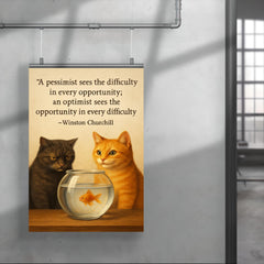 Churchill quote pessimist optimist cats fishbowl inspiration poster 4