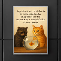 Churchill quote pessimist optimist cats fishbowl inspiration poster 5